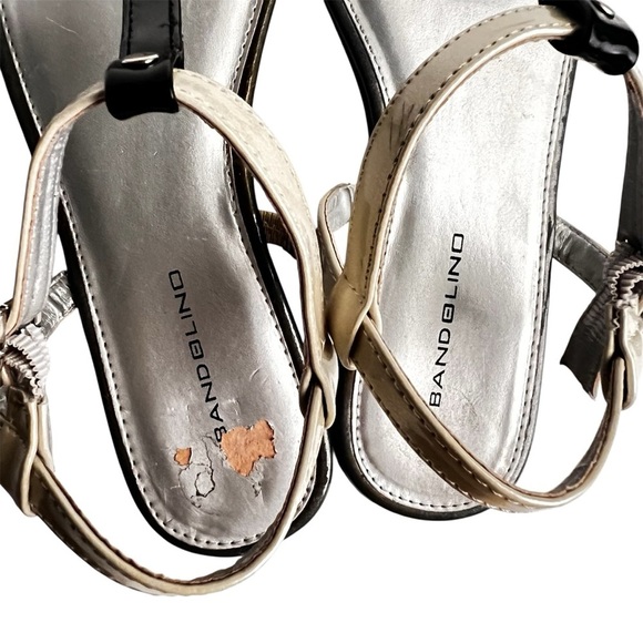 Bandolino sandal flat strappy black cream patent leather size 10 - Picture 8 of 14